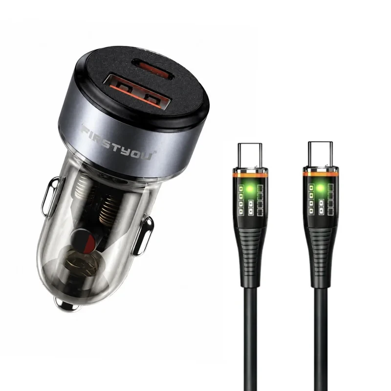 شارژر فندکی 70 وات دو پورت فرست یو مدل F070 به همراه کابل usb-C