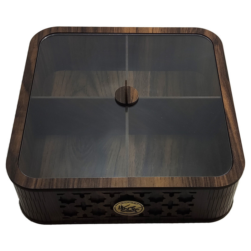 جعبه پذیرایی مدل LZ-1 با بدنه MDF و در پلکسی، مناسب نگهداری آجیل، دمنوش و شکلات، مقاوم در برابر نفوذ گرد و غبار