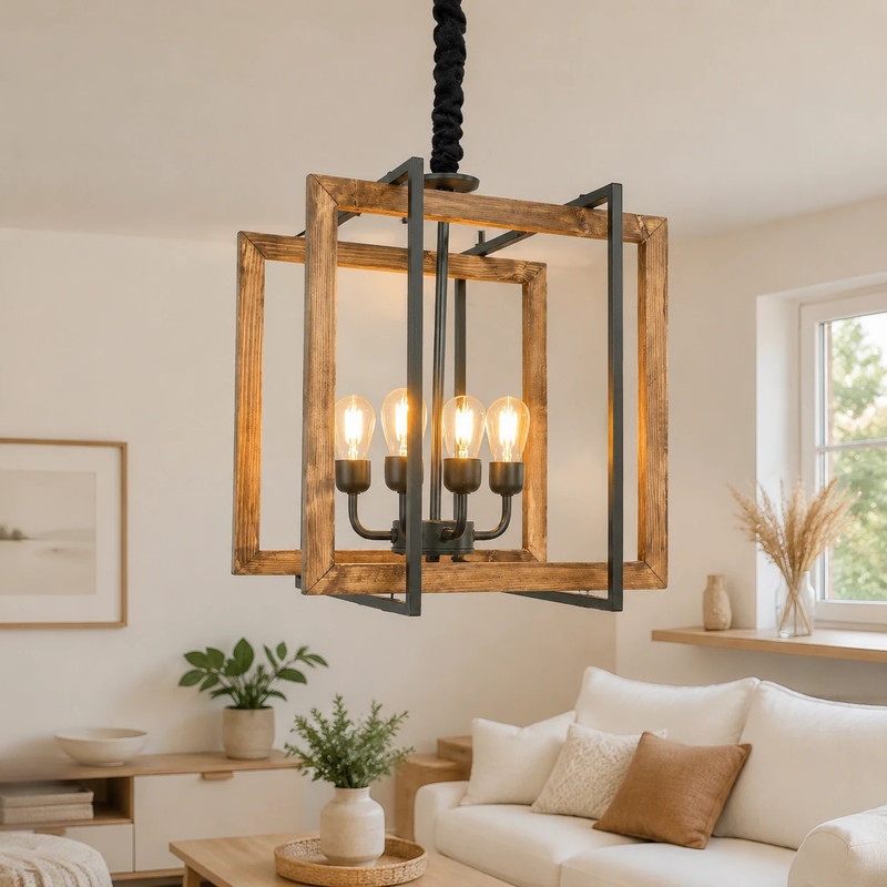 لوستر 4 شعله شاهان تک مدل wood.20