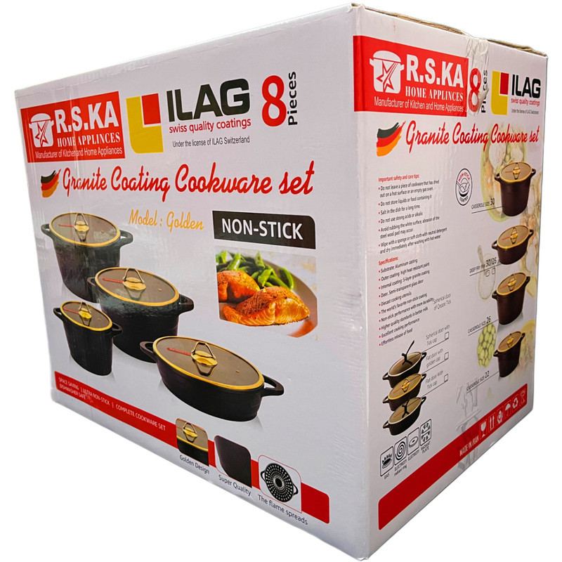 سرویس قابلمه و تابه گرانیتی 8 پارچه آرسکا مدل Golden