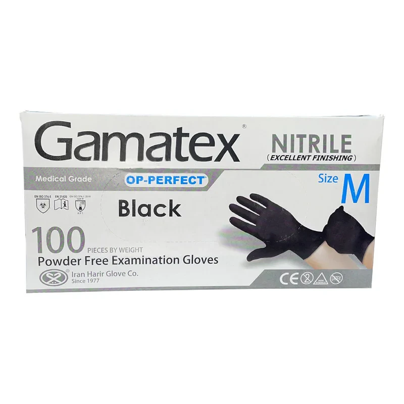 دستکش نیتریل غیر پودری حریر مدل گاماتکس سایز متوسط (M) بسته 100 عددی