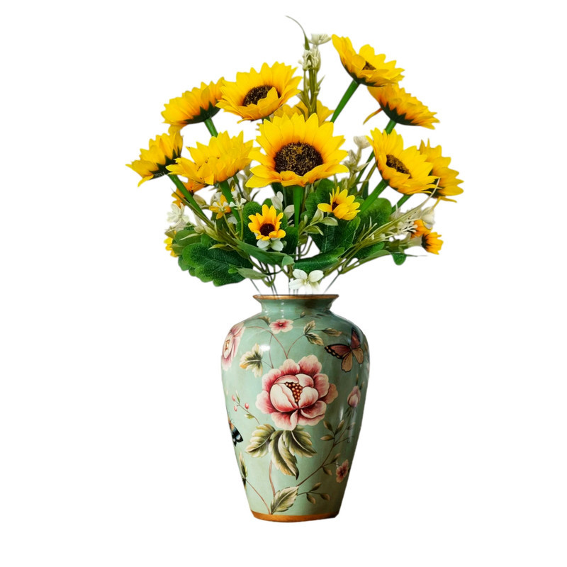 گل مصنوعی بوته آفتابگردان 10 گل، پارچه‌ای، ابعاد 40×23×23 سانتی‌متر، وزن 80 گرم