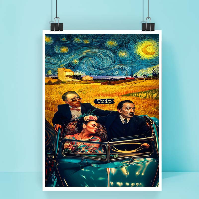 پوستر کارنيکا طرح شب پرستاره فانتزی ون‌گوگ Fantasy Starry Night Van Gogh کد 53865 مجموعه 8 عددی