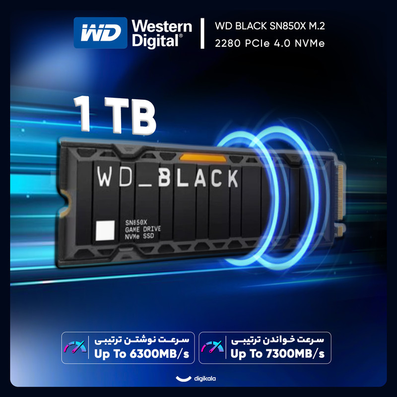 اس اس دی اینترنال PCIe Gen4 x4 وسترن دیجیتال مدل WD BLACK SN850X ظرفیت 1 ترابایت