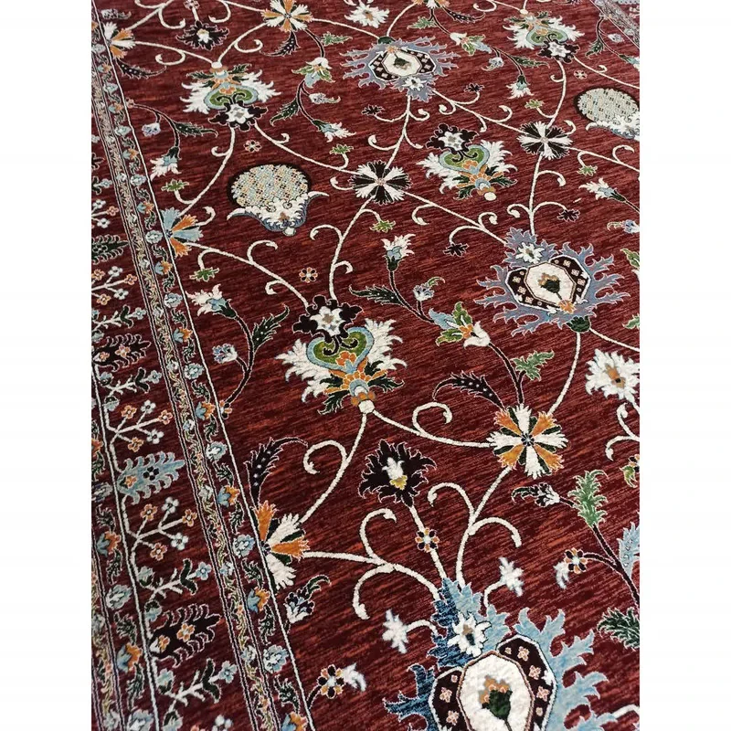 فرش ماشینی 1200 شانه زمینه قرمز لاکی حاشیه الوان مدل وینتیج طرح سلطان آباد