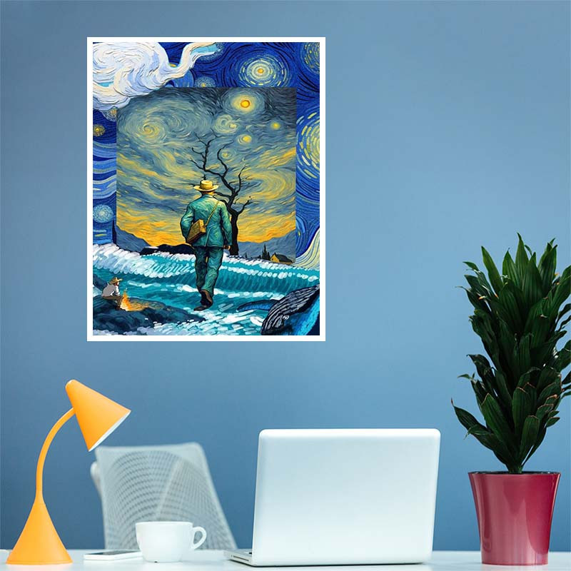 پوستر کارنيکا طرح شب پرستاره فانتزی ون‌گوگ Fantasy Starry Night Van Gogh کد 39871 مجموعه 8 عددی