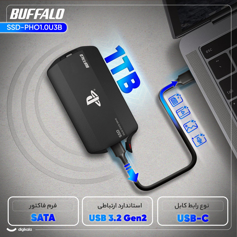 اس اس دی اکسترنال بوفالو مدل SSD-PHO1.0U3B ظرفیت 1 ترابایت رابط USB 3.2 Gen2