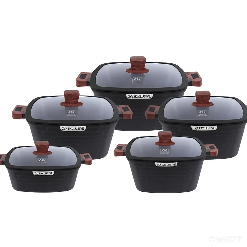 سرویس قابلمه و تابه گرانیتی ۱۰ پارچه زیو مدل ZCS-8550CASTLE BLACK SERIES