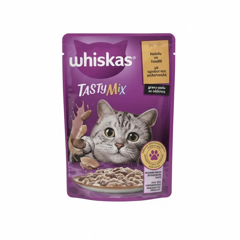 پوچ گربه بالغ ویسکاس مدل TASTY Mix طعم بوقلمون، بره وزن 85 گرم