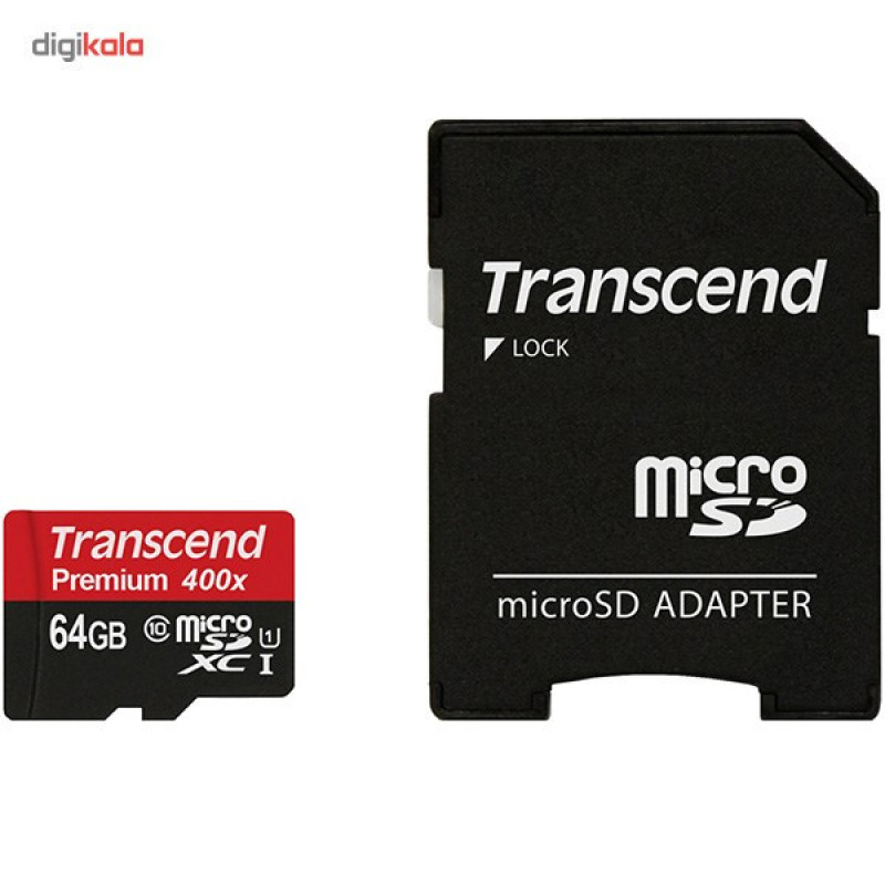 کارت حافظه microSDXC ترنسند مدل Premium کلاس 10 استاندارد UHS-I U1 سرعت 60MBps 400X همراه با آداپتور SD ظرفیت 64 گیگابایت