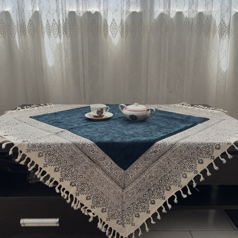 ست رومیزی و رانر 2 تکه مدل مخمل ‌و قلمکار ترنج