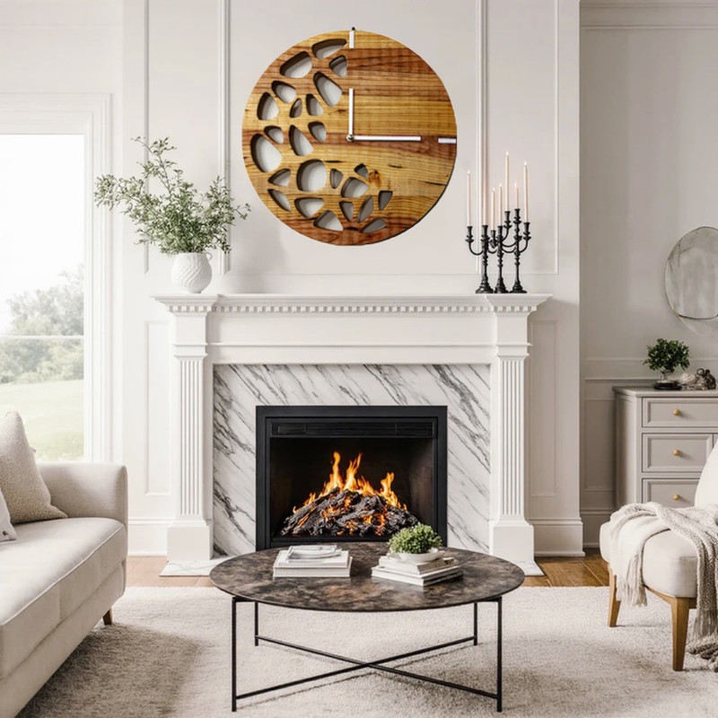 ساعت دیواری عقربه ای با نشانگر خطی مدل چوبی