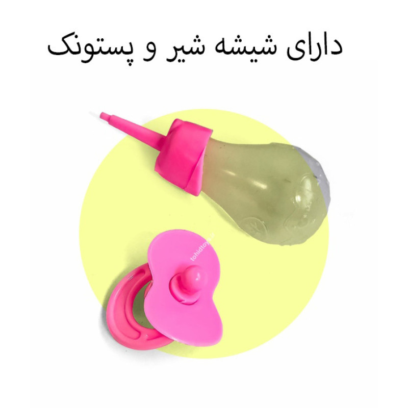 ست هدیه عروسک ارکا مدل بیبی بورن نوزاد طرح مو چتری کد 16333 ارتفاع 34 سانتی متر