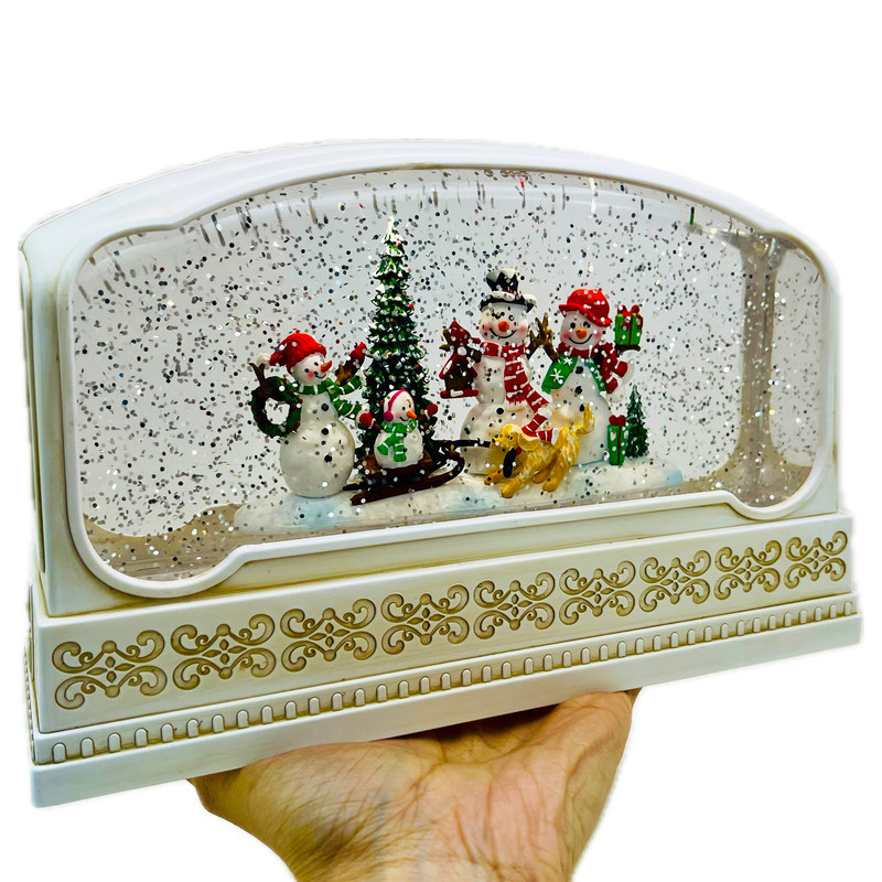 گوی موزیکال مدل پمپی لایت باکس آکواریومی طرح قصر آدم برفی و کریسمس کد P4188
