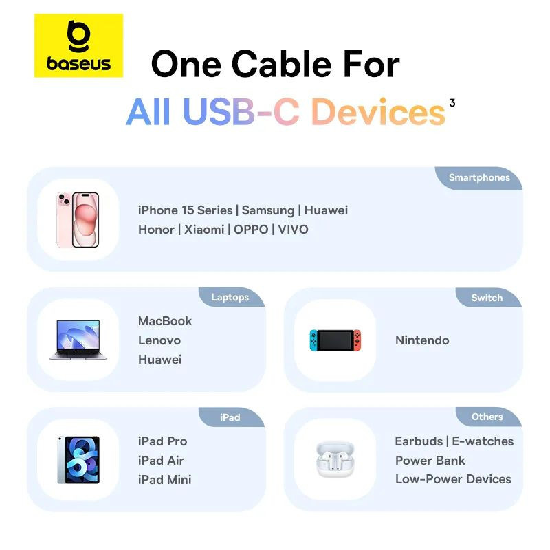 کابل USB-C بیسوس مدل Discolor Series 100W طول 2 متر