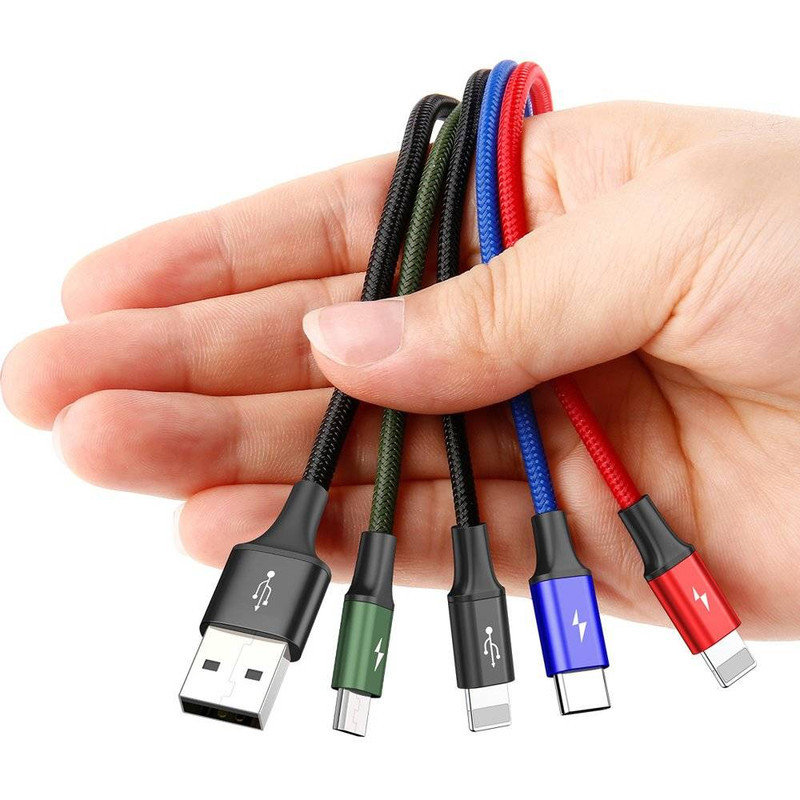 کابل تبدیل USB به لایتنینگUSB-CmicroUSB باسئوس مدل Rapid Series CA1T4-A01 طول 1.2 متر