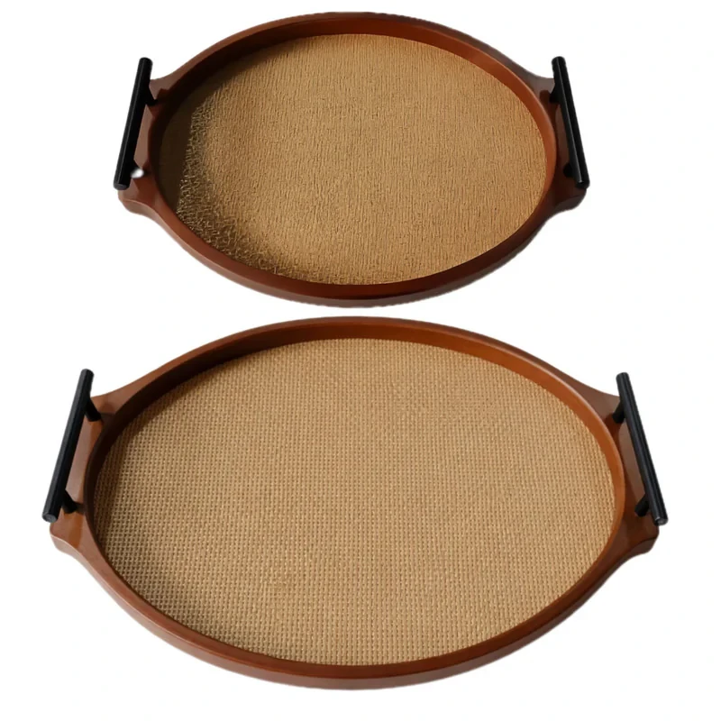 سینی دسته دار مدل حصیری کد TP069 سایز 43×34  سانتی متر مجموعه دو عددی