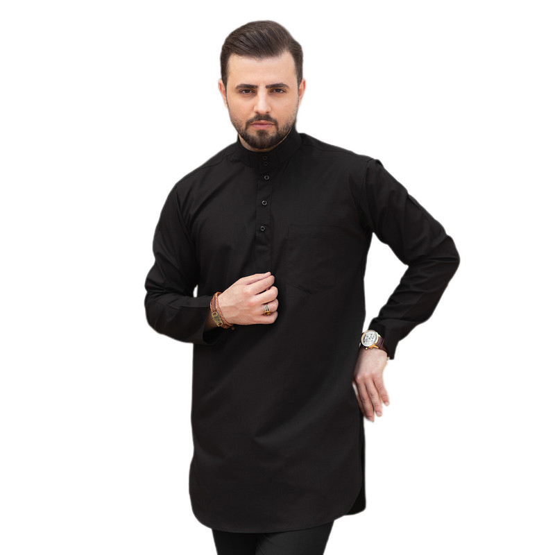 پیراهن آستین بلند یقه دیپلمات مردانه مدل پاکستانی بلند کد ۱۰۸