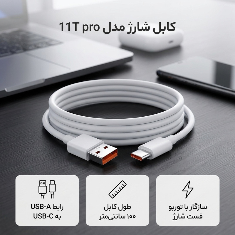 کابل شارژ USB به USB-C توربو مدل 11T pro طول 1 متر