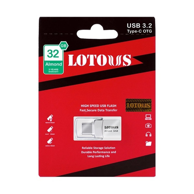 فلش مموری لوتوس مدل َAlmond ظرفیت 32 گیگابایت با رابط Type-c ,OTG ,USB3
