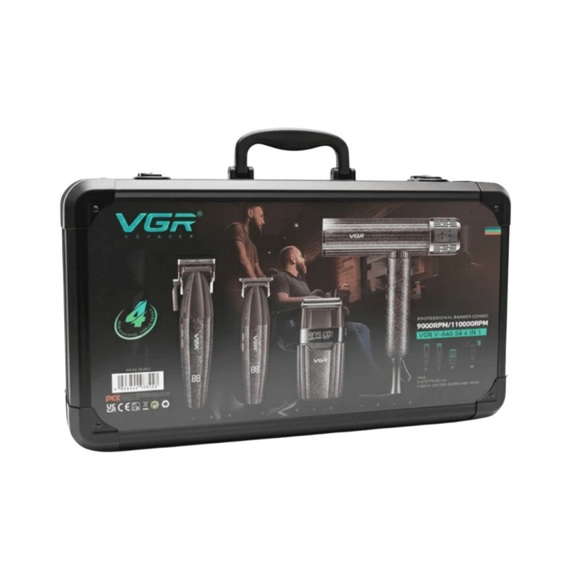 ماشین اصلاح موی سر و صورت شارژی وی جی ار مدل V-640 S4 4in1 به همراه سشوار مجموعه 4 عددی