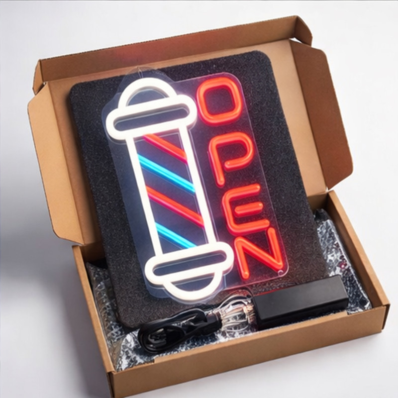 چراغ نئونی طرح Barbershop OPEN کد BA40X25