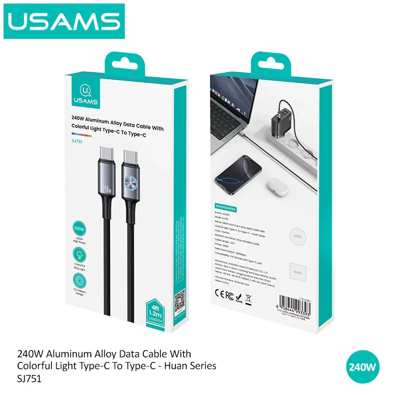 کابل تبدیل USB-C به USB-C یوسمز مدل SJ751-240W طول 1.2 متر