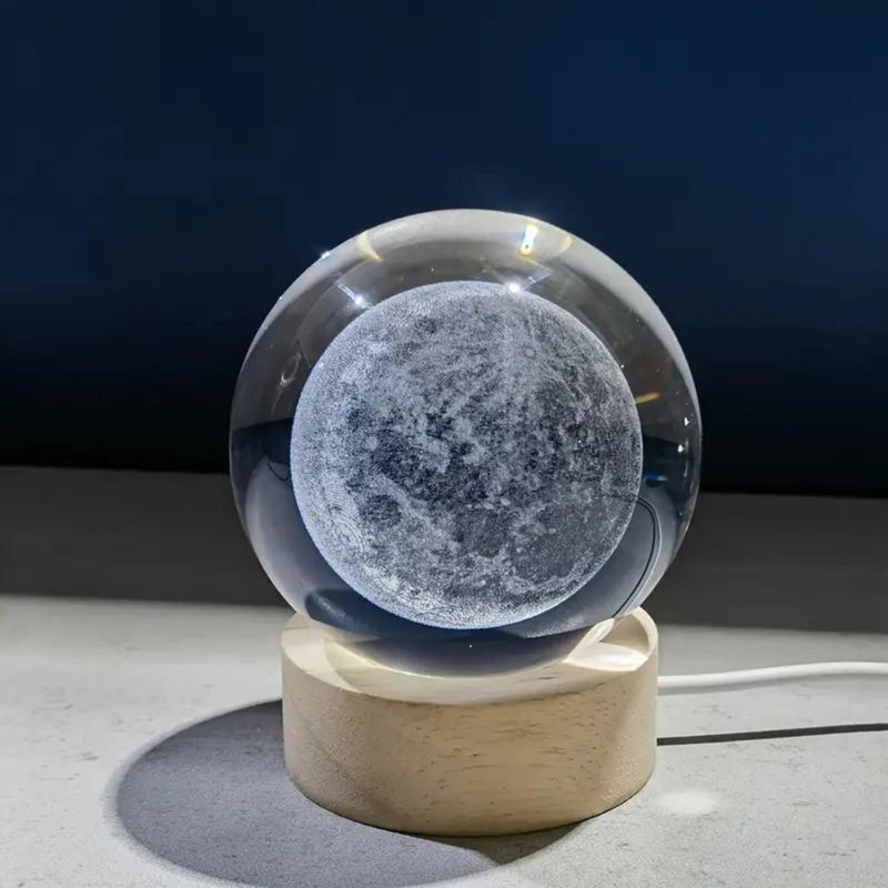 چراغ خواب مدل گوی شیشه ای 3D طرح ماه کد M24