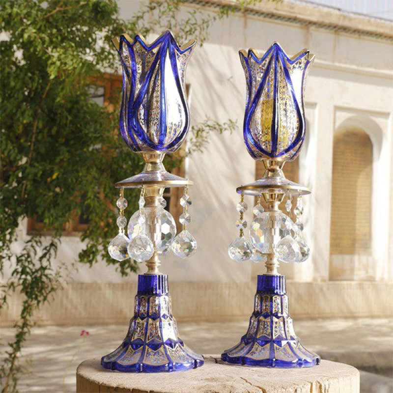 شمعدان مدل ترمه لاله مناسب برای شمع استوانه ای مجموعه 2 عددی