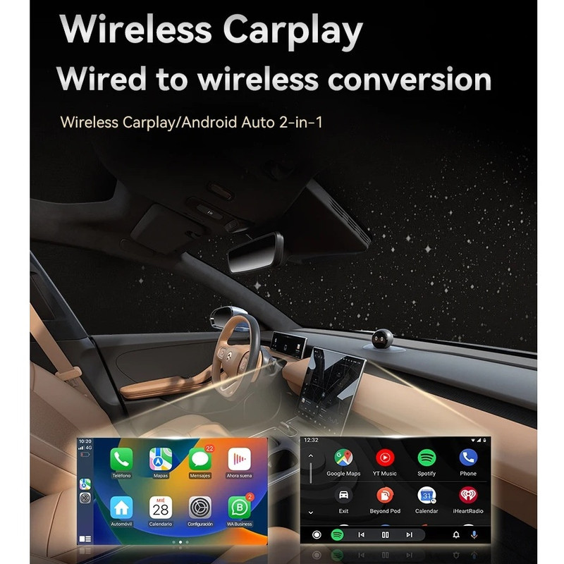 کارپلی و اندروید اتو مدل Wireless CarPlayAndroid Auto Q1JS به همراه مبدل USB به USB-C