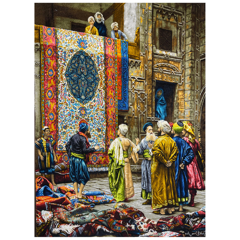 تابلو فرش دستباف طرح بازار قاهره طولی کد 1006