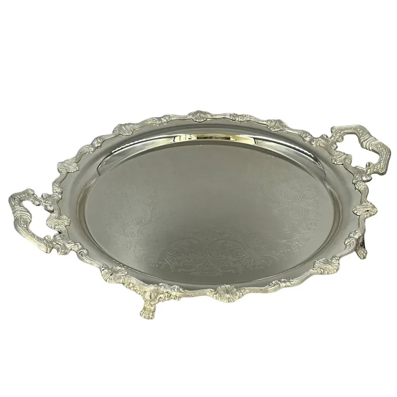 سینی مدل پایه دار برنجی با آبکاری نقره کد 8-2