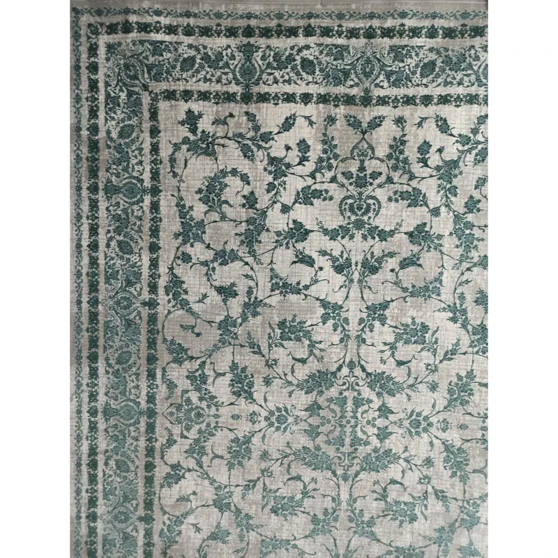فرش ماشینی 1200 شانه زمینه کرم حاشیه مغز پسته ای مدل افشان وینتیج پینترستی