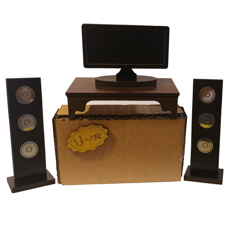 ماکت دکوری طرح سینما خانگی چوبی چوب آرا مدل TelV200 مجموعه 4 عددی