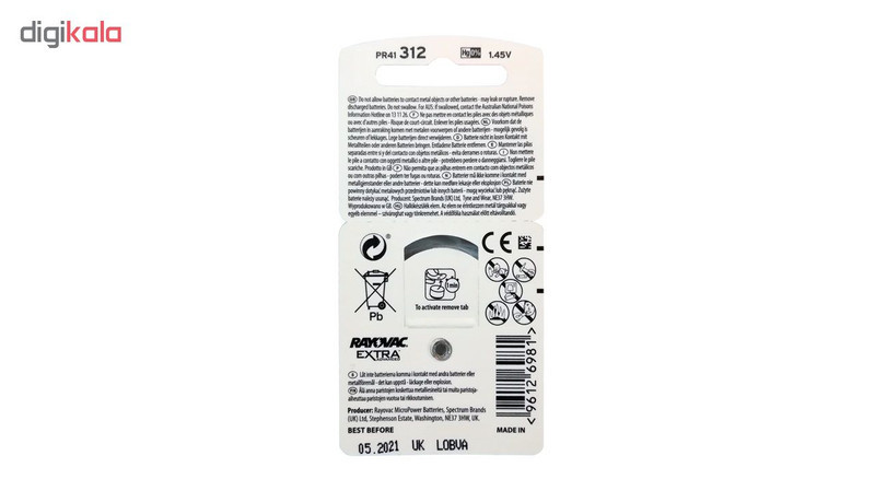 باتری سمعک ریوواک مدل 312 بسته 6 عددی