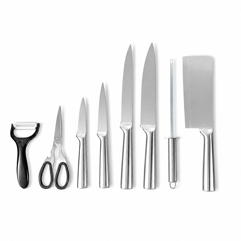 سرویس چاقو 8 پارچه با تیغه استیل ضد زنگ و با دسته استیل پارادایس مدل HS-3000