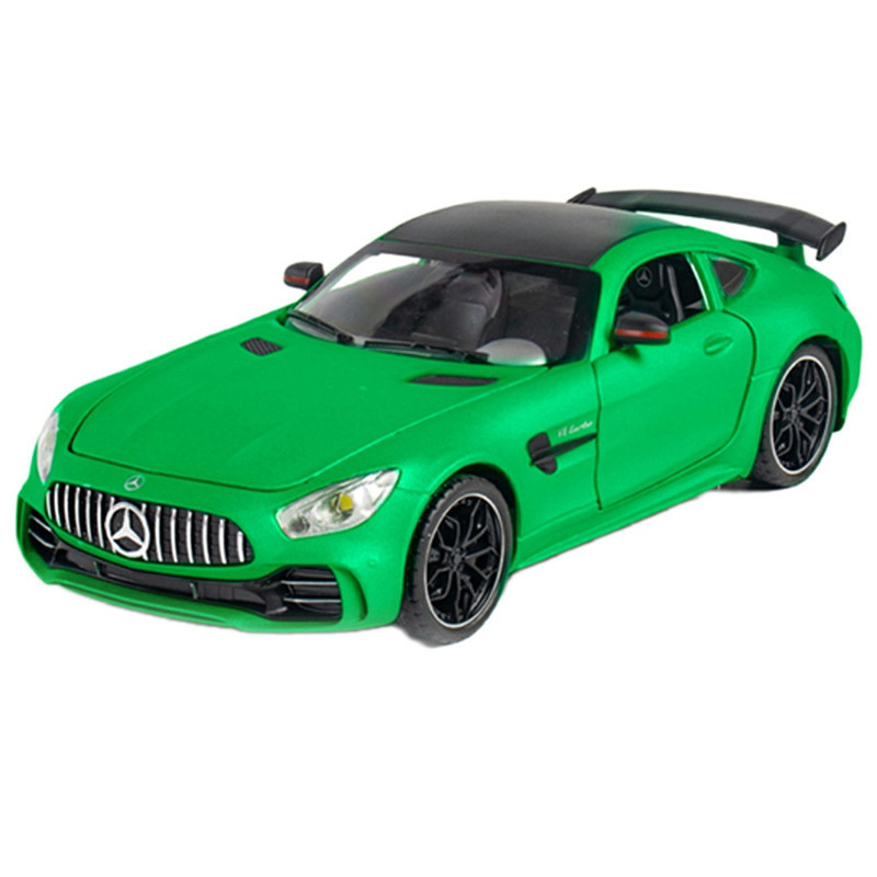 ماکت ماشین فلزی اسپرت BENZ AMG GT قابلیت دودزا با منبع آب، چراغ‌دار، موزیکال، فرمان‌پذیری چرخ‌های جلو، عقب‌کش، باتری قلمی، بدنه صیقلی و 6 درب بازشو