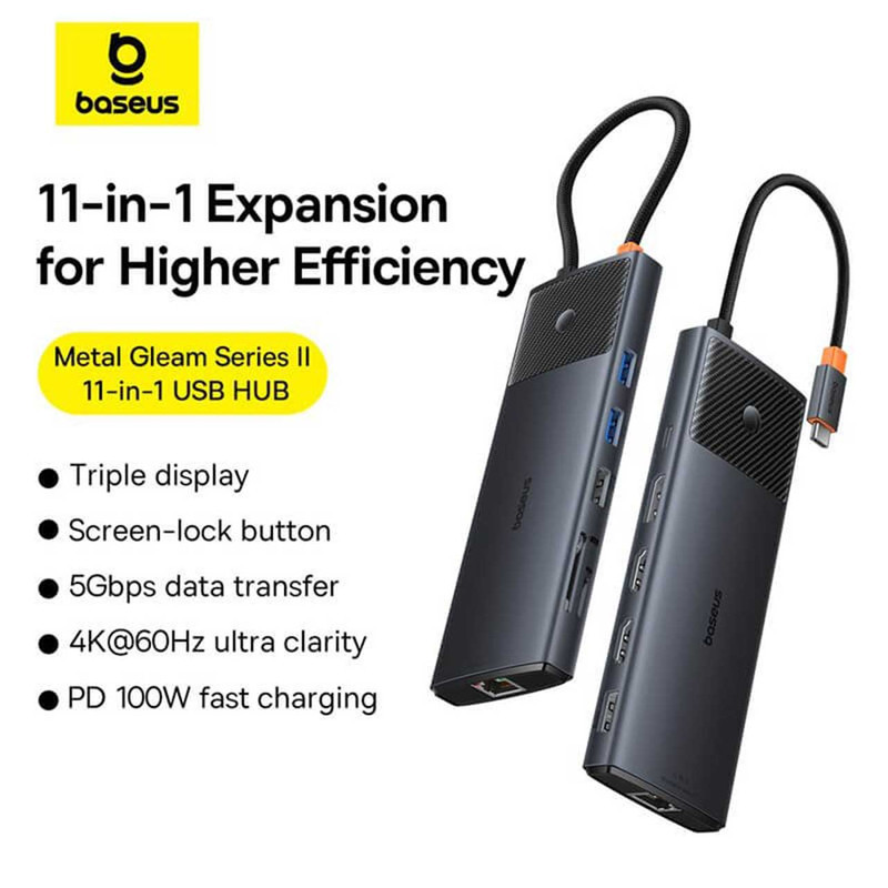 هاب 11 پورت USB-C بیسوس مدل Metal Gleam Series II