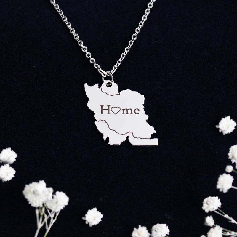 گردنبند گلسو مدل نقشه ایران طرح Home استیل
