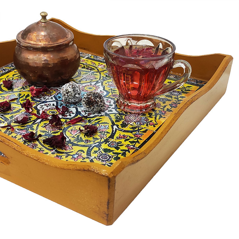 سینی چوبی مدل کاشی رزینی  کد kh30
