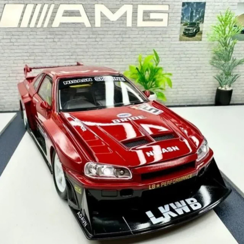 ماکت ماشین ناب سل مدل نیسان جی تی آر اسکای لاین فلزی رالی مسابقه ای اسپرت موزیکال چراغدار NISSAN SKYLINE GTR1:24 NAAB001