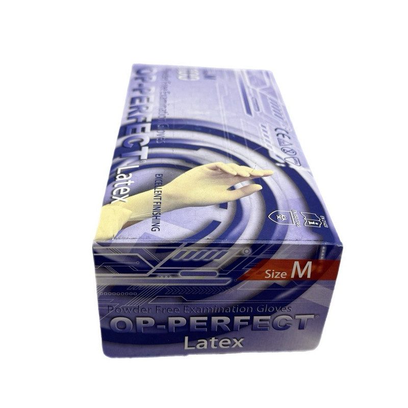 دستکش لاتکس غیر پودری حریر مدل OP-PERFECT سایز متوسط بسته 100 عددی