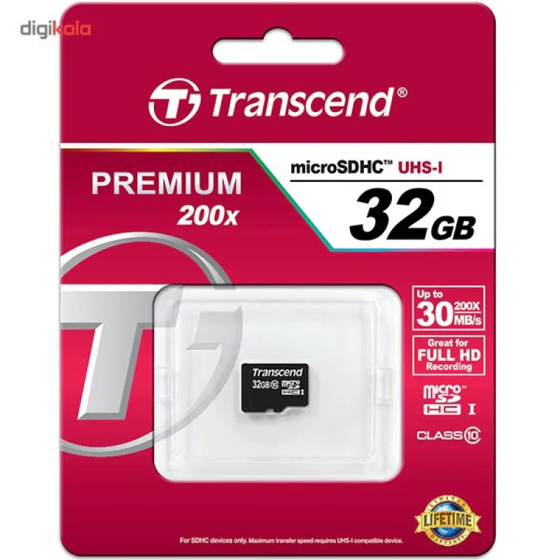 کارت حافظه‌ microSDHC ترنسند مدل Premium کلاس 10 استاندارد UHS-I U1 سرعت 30MBps 200X ظرفیت 32 گیگابایت