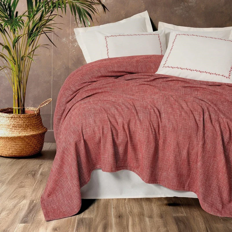سرویس روتختی دو نفره 6 تکه کاتن باکس مدل Embrova Sonil Loom Bordo Pike Takimi C.K