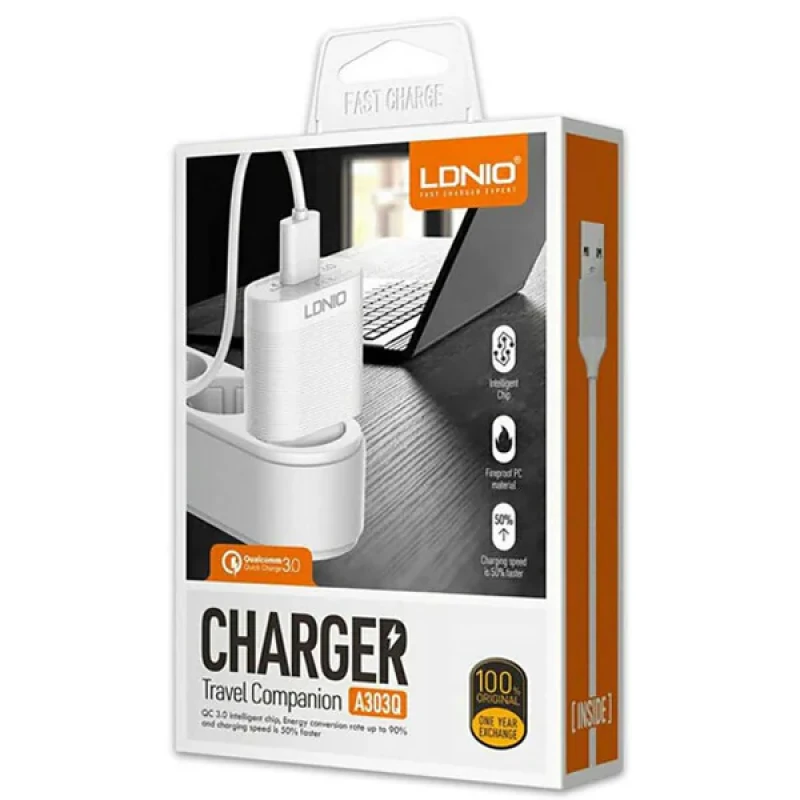 شارژر دیواری الدینیو مدل A303Q به همراه کابل تبدیل USB-C