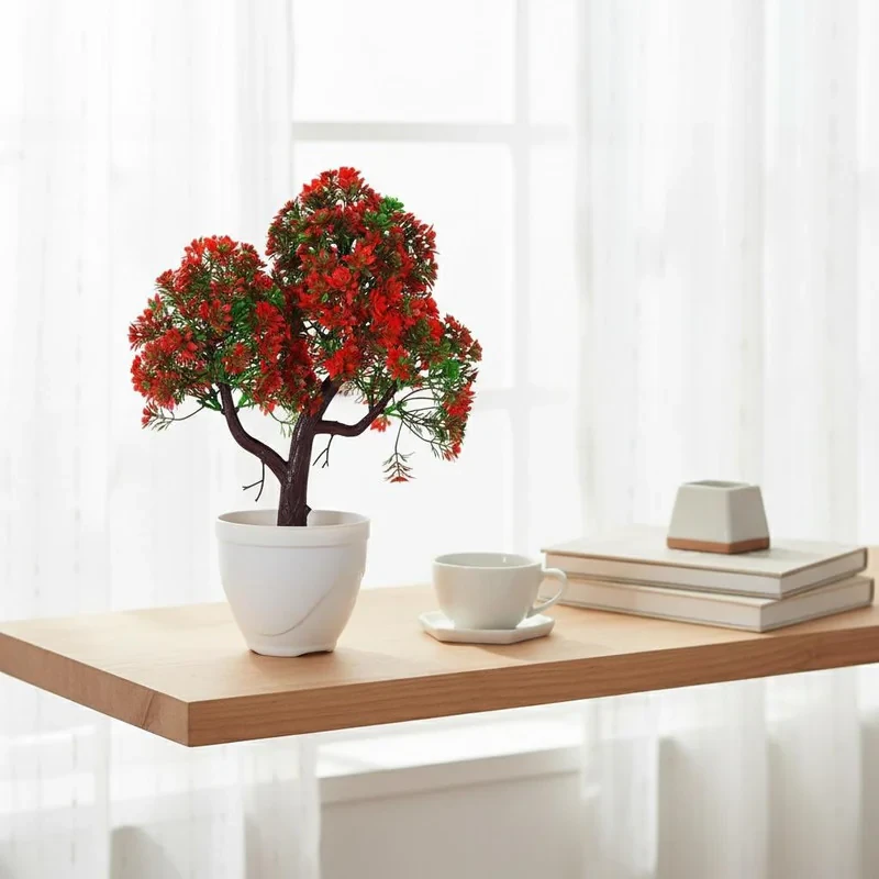 گلدان پلاستیکی به همراه گل مصنوعی مدل بنسای ابعاد 35x23x11 سانتی‌متر وزن 650 گرم کد 01