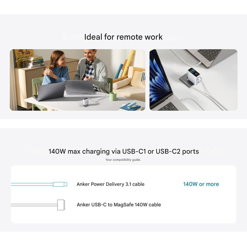 شارژر دیواری 140 وات چهار پورت انکر مدل B2697KZ1 به همراه کابل USB-C به طول 1.5 متر
