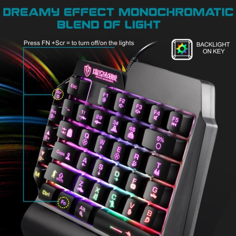 کیبورد گیمینگ شیپادو مدل RGBF6، سوییچ ممبران، Tenkeyless، نورپردازی LED RGB