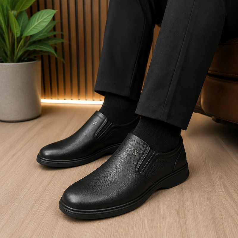 کفش رسمی مردانه چرم طبیعی مدل Slip-on فوق سبک کد 406