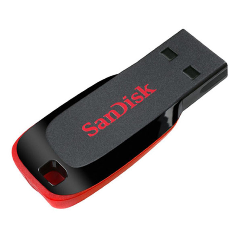 فلش مموری سن دیسک مدل Cruzer Blade CZ50 ظرفیت 32 گیگابایت با رابط USB 2.0، سرعت انتقال 480 مگابیت بر ثانیه، قابلیت رمزگذاری اطلاعات و بدنه مقاوم در برابر لک و اثر انگشت